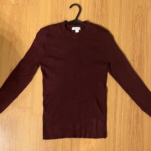 Nine West Men's Wine Ribbed Crewneck Sweater